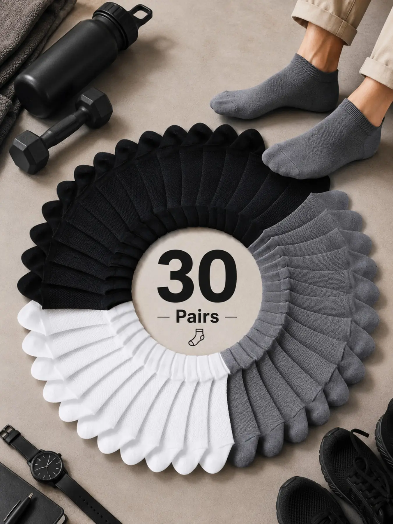 30 Pairs Unisex Socks, Economical Pack, Ankle Socks, Breathable Comfort, Invisible Leg Socks, Soft, Casual, All Season Socks, Daily & Formal Use