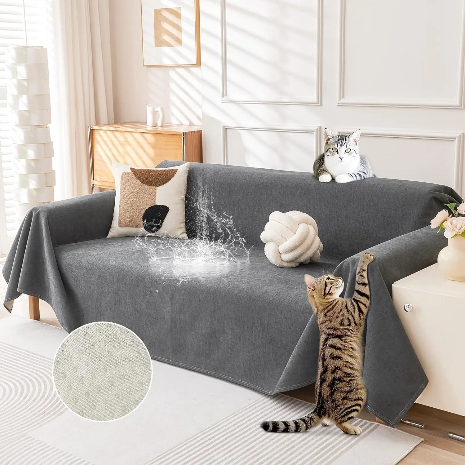 Cat-Scratch Resistant Couch Cover, Waterproof Sofa Cover for 3 Cushion Couch Washable, Pet Friendly Couch Protectors Anti Slip Thickened Love Seat Slipcovers for Pets, 71" x 118", Dark Grey