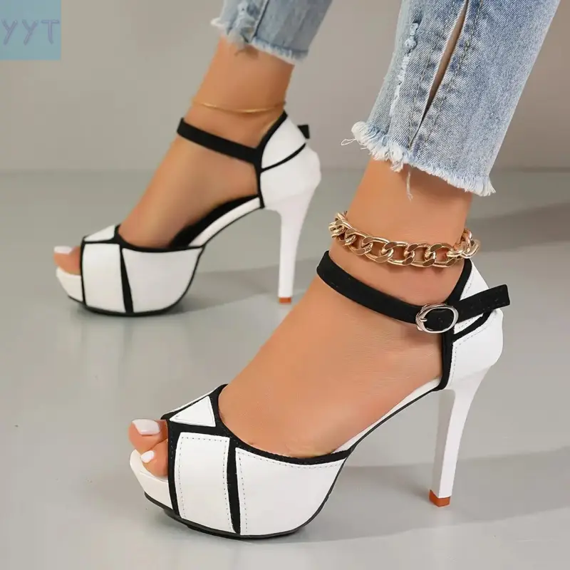 YYT1 New Fashion Comfortable Versatile Stiletto Heel Peep Toe Fashion Waterproof Platform Heel Sandals Women Girl comfy sandals White Walking Shoes Footwear Flatform, Strap, Platform Heels