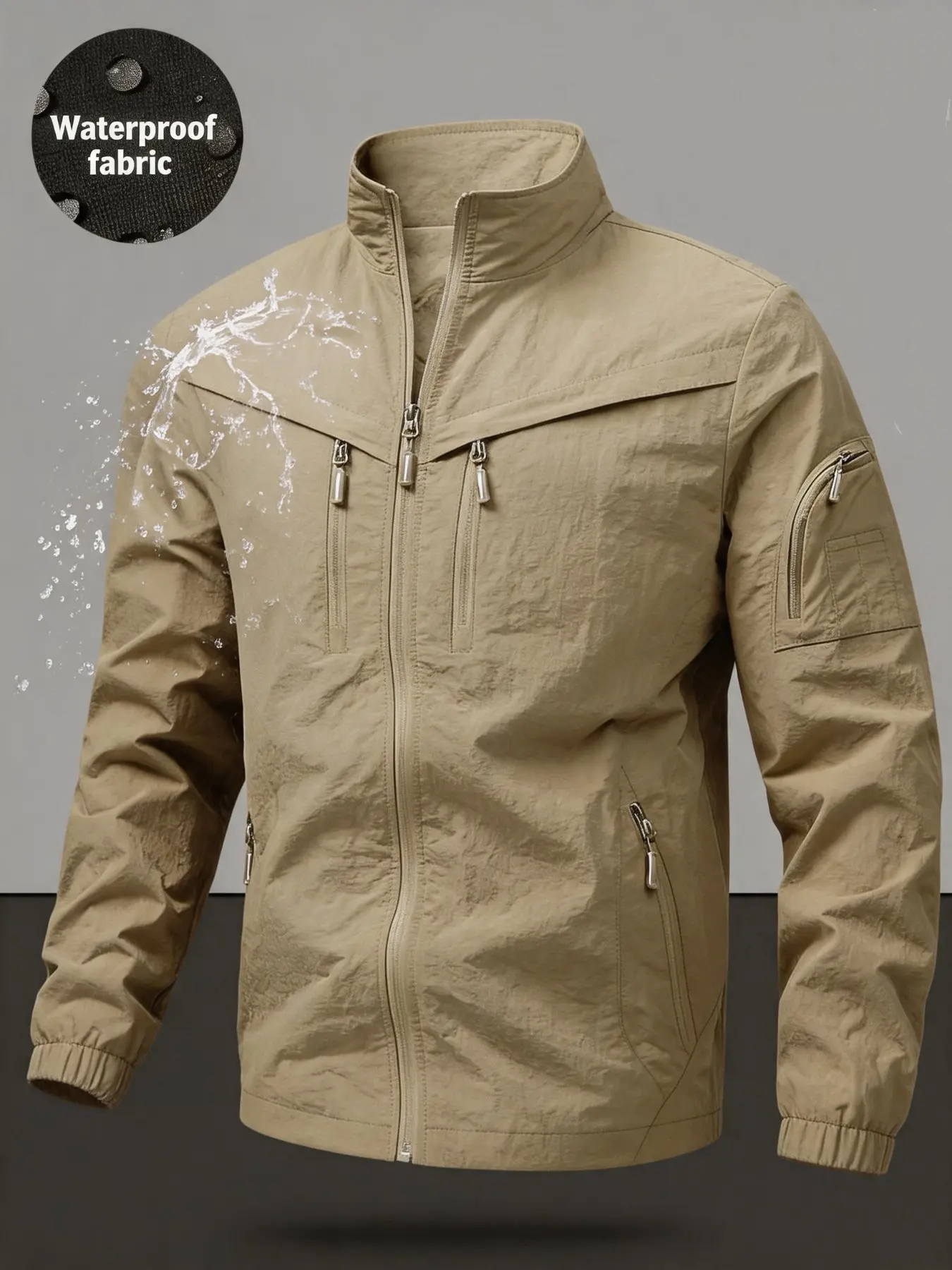 Men's Tactical Outdoor Jacket, Multi-Pocket, Waterproof, Windproof, Ideal for Hiking, Work, Daily Wear, Casual Slim-Fit, Casual Fall Jacket, All Seasons, Casual Zipper Outerwear
