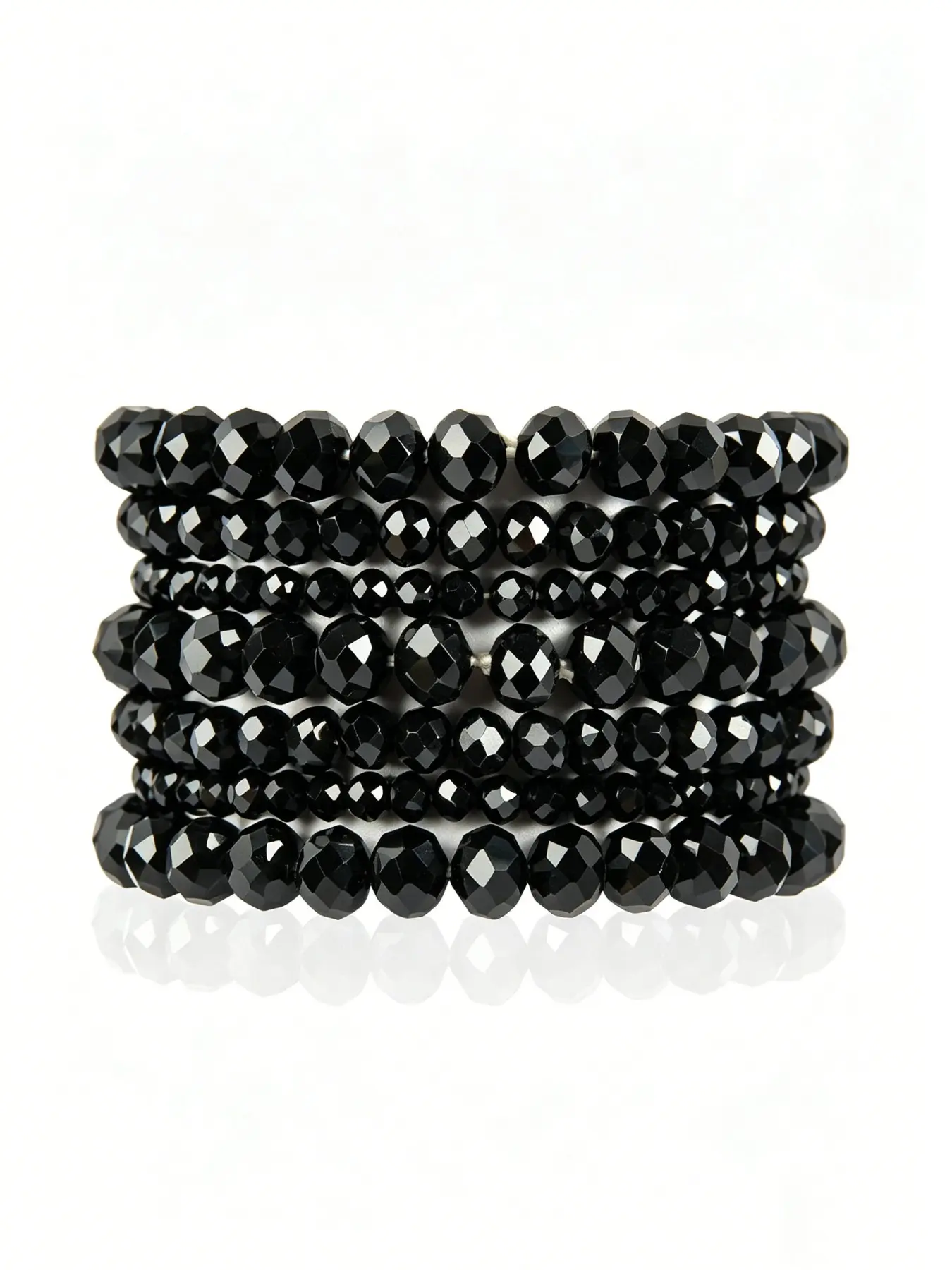 7PCS Multi Layer Black Faceted Crystal Beaded Stretch Bracelet Set For Women Stackable Bracelets Round Cut Glass Bead Elastic Wristband Punk Gothic Minimalist Daily Party Evening Fashion Jewelry Gift For Ladies Girls