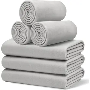 6 Pc Soft Fleece Throw 210GSM, 60x50 Inch - Lightweight Cozy Bulk, Wool in Bulk for Wedding Gifts & Homeless Donations (Gray)