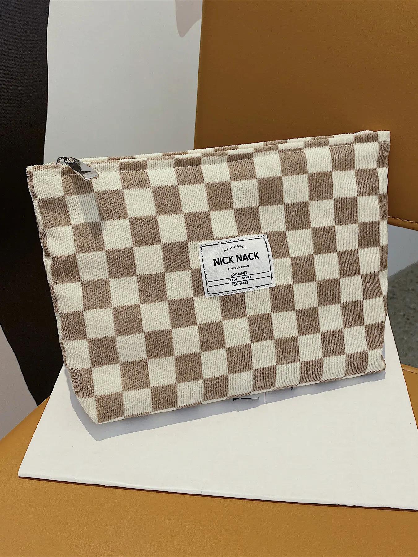 Plaid Pattern Makeup Bag, Fashionable Makeup Bag, Zipper Makeup Organizer Pouch, Versatile Cosmetic Storage Bag, Travel Cosmetic Bags, Handheld Cosmetic Pouch, Great for Skincare, Lotion, Cream, Lip Balm
