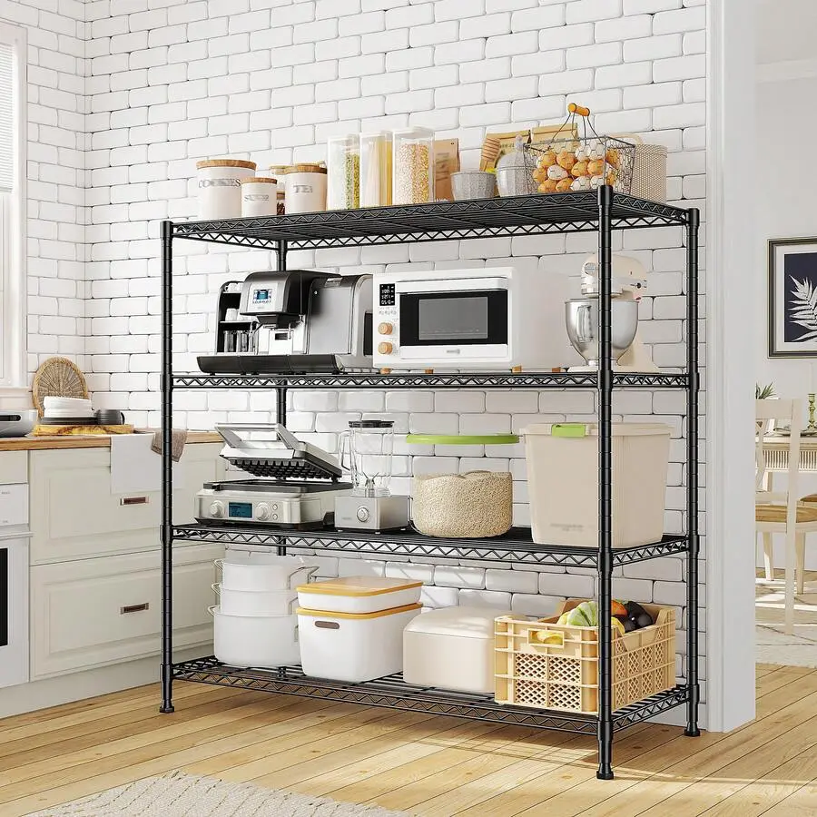 4-Tier 59.4" Heavy-Duty Metal Steel Wire Shelving Unit with Adjustable Wire Mesh, Organiser for Pantry, Utility Room, Commercial Use