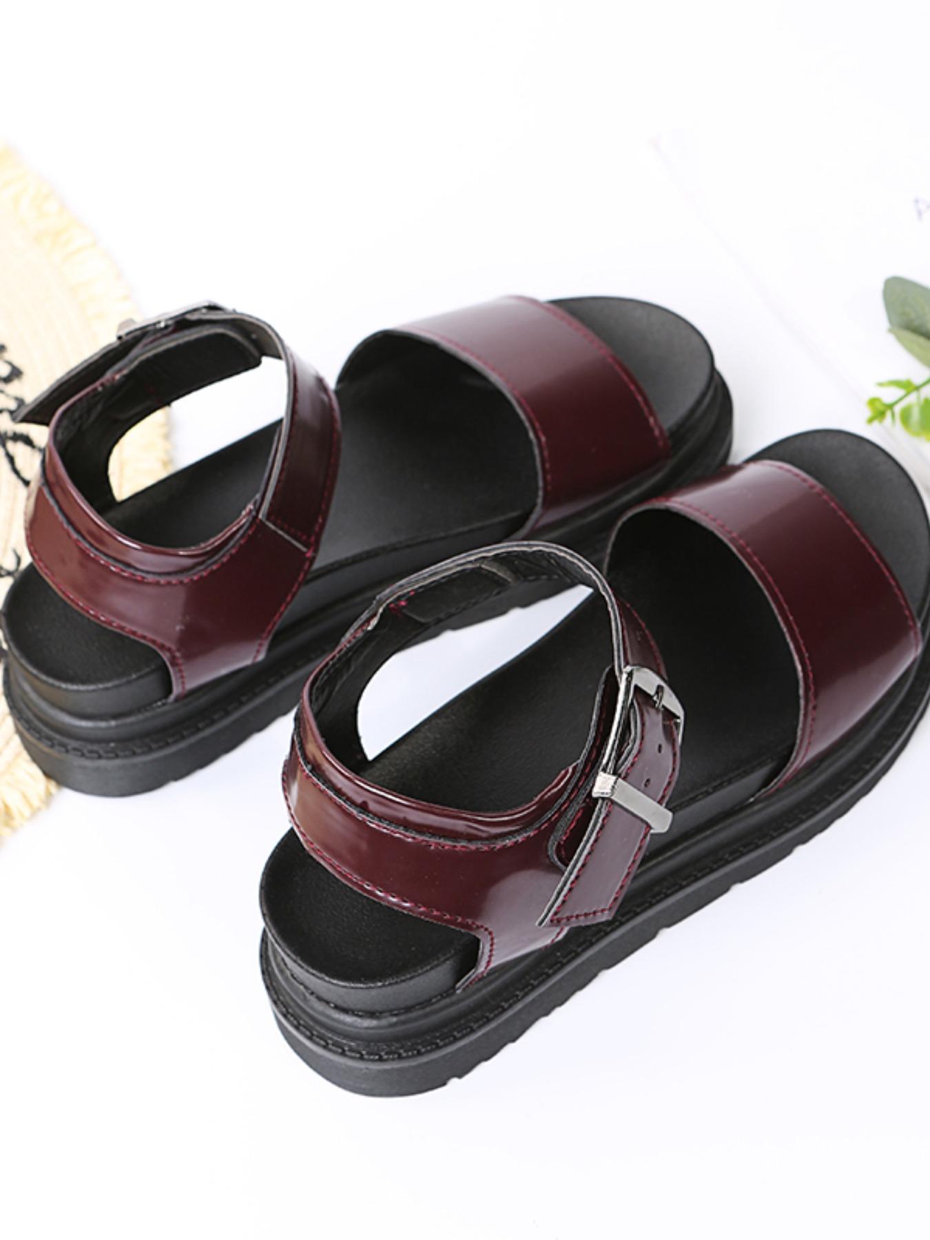 Women's Summer 2024 Fashionable Solid Color Ankle Strap Wedge Sandals, Girl Casual Beach Shoes, Buckle Decor Non-slip Sport Sandals