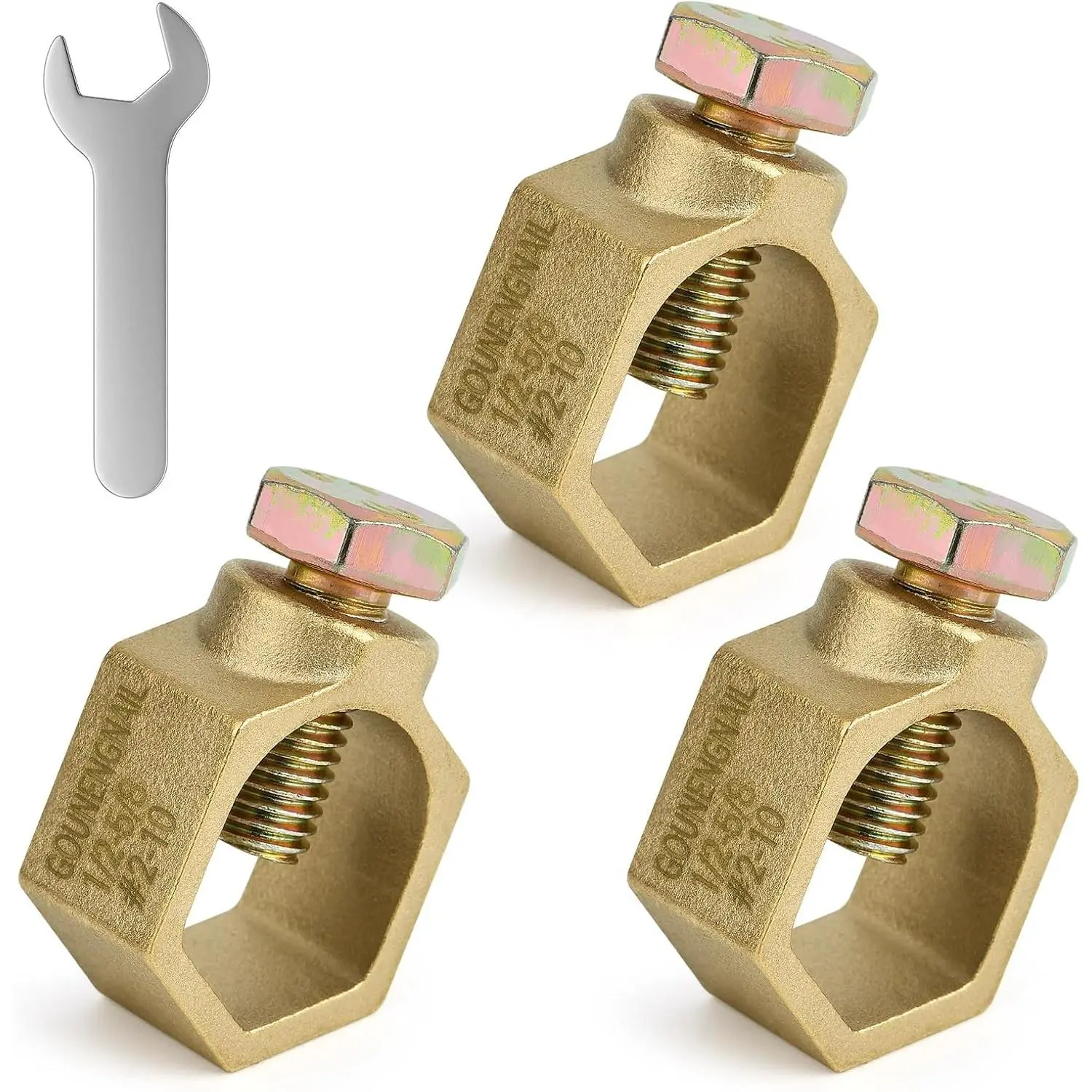 3PCS Copper Ground Rod Clamp Great for 1/2''-5/8'' Grounding Rods Brass Clamp