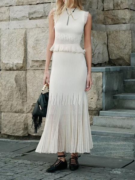 Elegant Two-Piece Set, Sleeveless Knitted Vest & Long Pleated Skirt, Fashionable Slim Fit Design, Perfect for Women