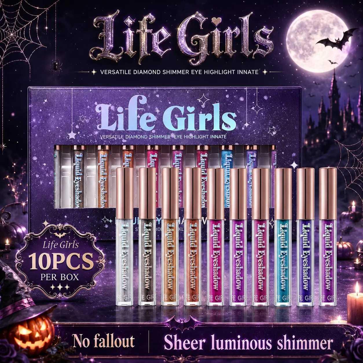 Life Girls Diamond Shimmer Liquid Eyeshadow, Ten-Piece Set, Pearl Finish, Makeup, Sparkling, Halloween Gift, Eye Shadow Liquid