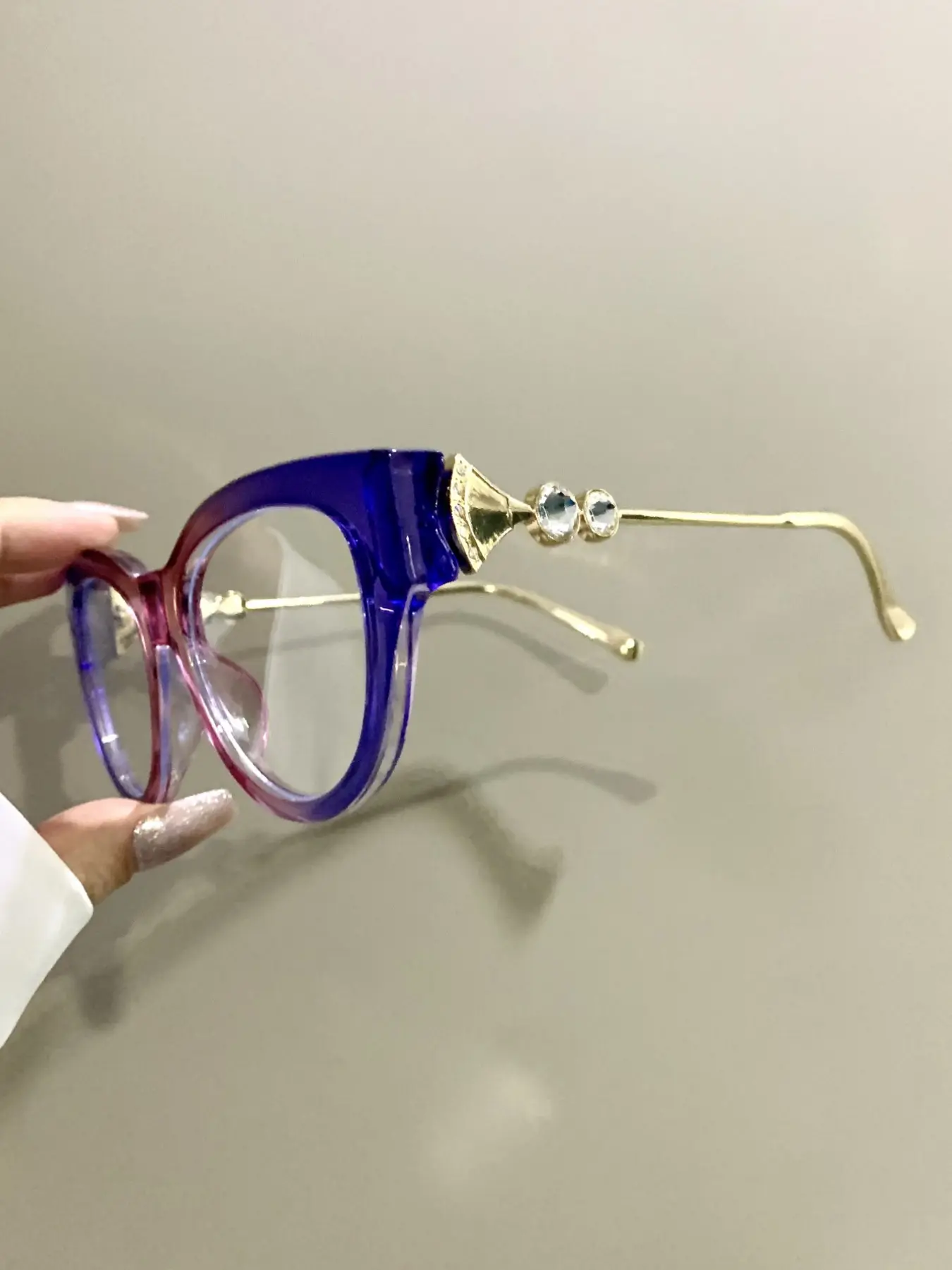 Large Cat-Eye Glasses, Y2K-Style Patchwork Trendy Fashionable Frames Glasses, Quirky Glasses, Novelty Metal Hinges with Rhinestone-Encrusted, Metal Frame Legs Eyeglasses Unisex