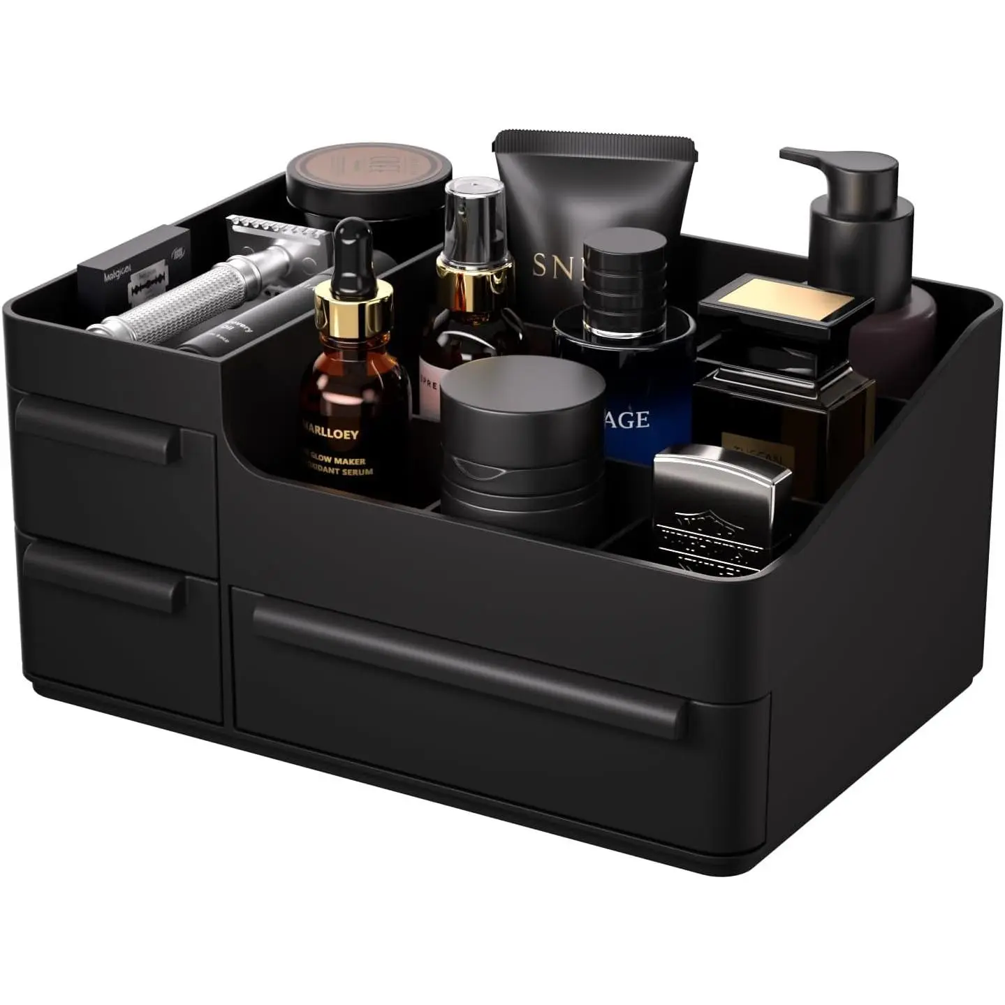 Men's Cologne Organizer with Drawers: Black Men Bathroom Counter Organizer, Dresser Organizer for Shaving Kit, Skincare, Gifts for Men