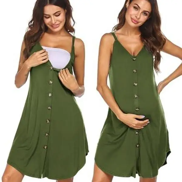Women 3 in 1 Labor and Delivery/Maternity/Nursing Nightgown Button Down Sleeveless Pregnancy Dress for Breastfeeding