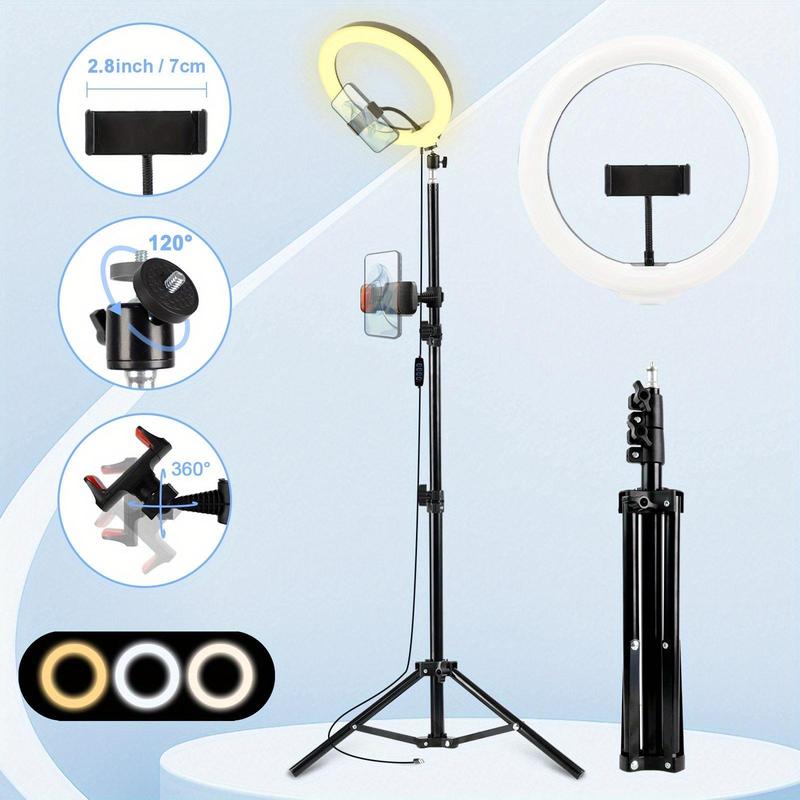 12"Ring Light with 63" Stand & 2 Phone Holders, 360° Adjustable Video Light for YouTube TikTok, Makeup,Photography, Ring Lights Compatiblewith All Cameras/Phones Selfie New Years valentine's  Content Creator Pack , Super Bowl