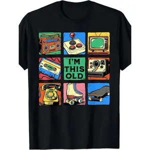 2026 Men's Retro 80s 90s "I'm This Old" T-Shirt Vintage Tech Grid Throwback Casual Cotton Tee for Nostalgia Lovers