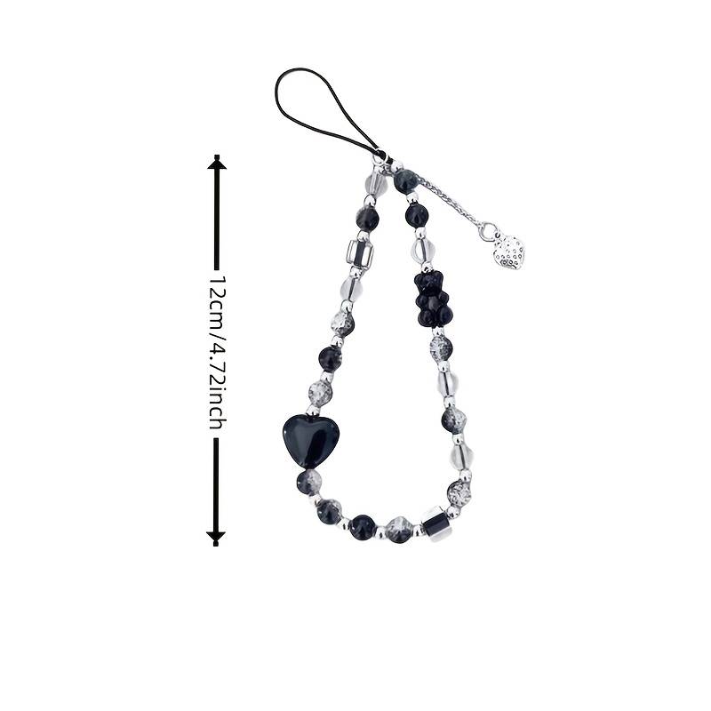 Black Strawberry Bear Love Phone Chain Charm Wrist Strap Keycord Cellphone Lanyard Girl Keychain Mobile Phone Case Hanging Chain