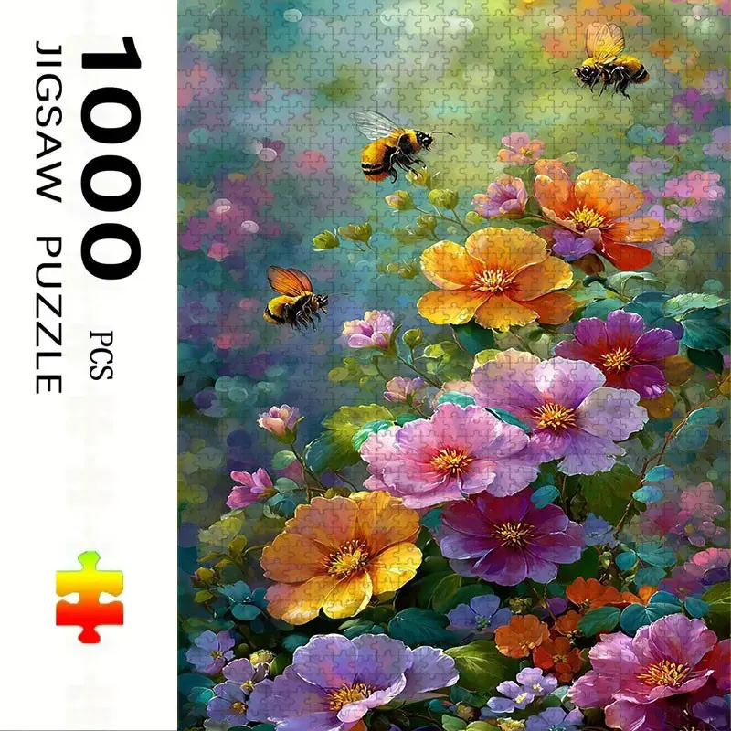 1000 Piece Bee and Flower Puzzle, Large Adult Family Interactive Toy, DIY Home Decor Brain Challenge, Festive Gift, Durable Puzzle