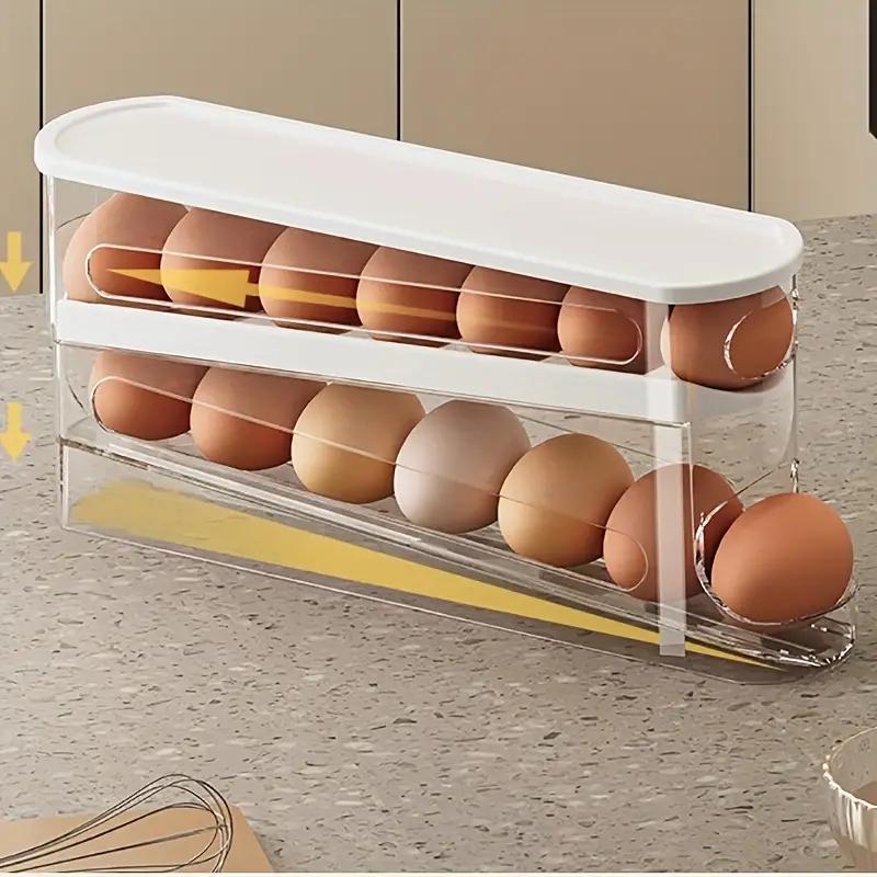 Double Layer Egg Storage Box, 1 Count Space Saving Rolling Egg Storage Box, Washable Plastic Egg Holder for Refrigerator, Household Home Organization, Stackable Fridge Organizer