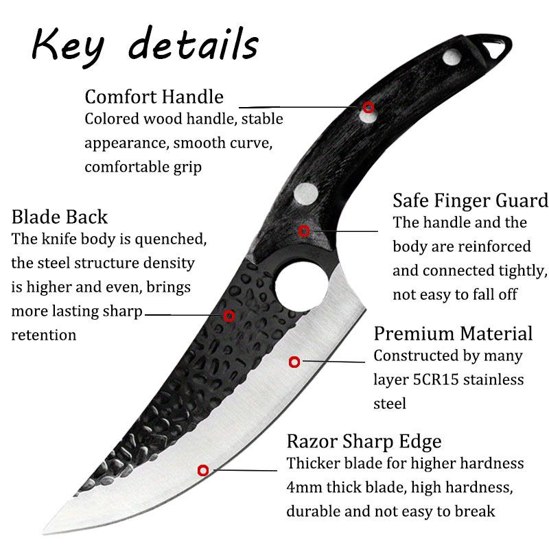 Portable black kitchen Knife Cutting Meat Boning and Peeling Knife Small Curved Knife Killing Fish Pig Sheep Cutting Pork Fruit Knife Barbecue Knife