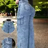Women's High-Waisted Elastic Cargo Pants, Wide Leg Denim High Rise Jeans, Butt Lifting Urban Style, Comfortable Fit, Fashion Casual Long Jeans
