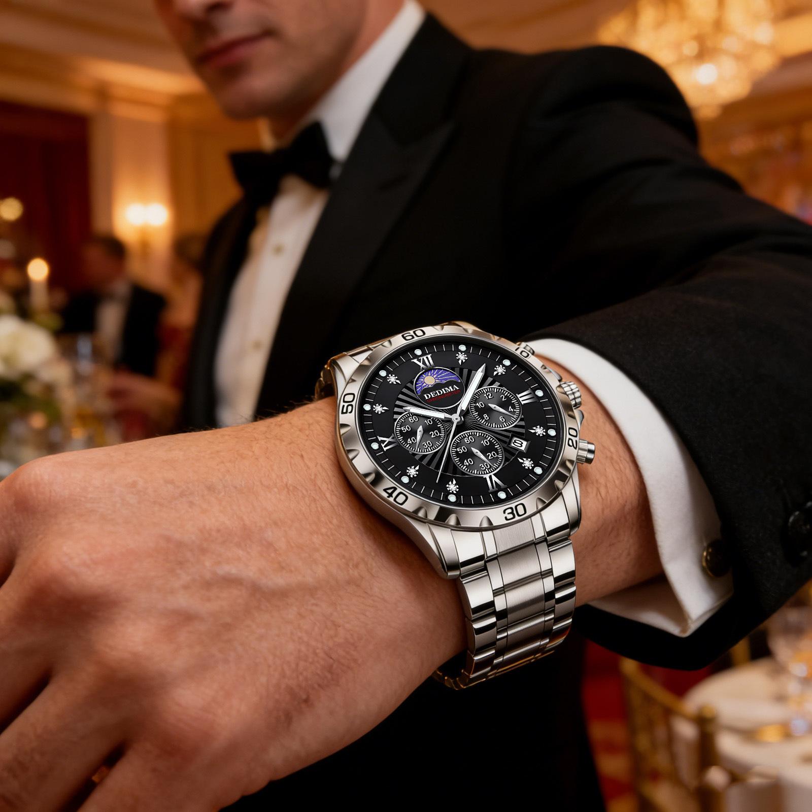 Men's Quartz Watch PE903 Movement 42mm Dial Luminous Display Calendar Moon Phase 30M Waterproof Stainless Steel Strap Business Style Hot-Selling Item Men's Quartz Watch PE903 Movement 42mm Dial Luminous Display Calendar Moon Phase 30M Waterproof Stainless Steel Strap Business Style Hot-Selling Item