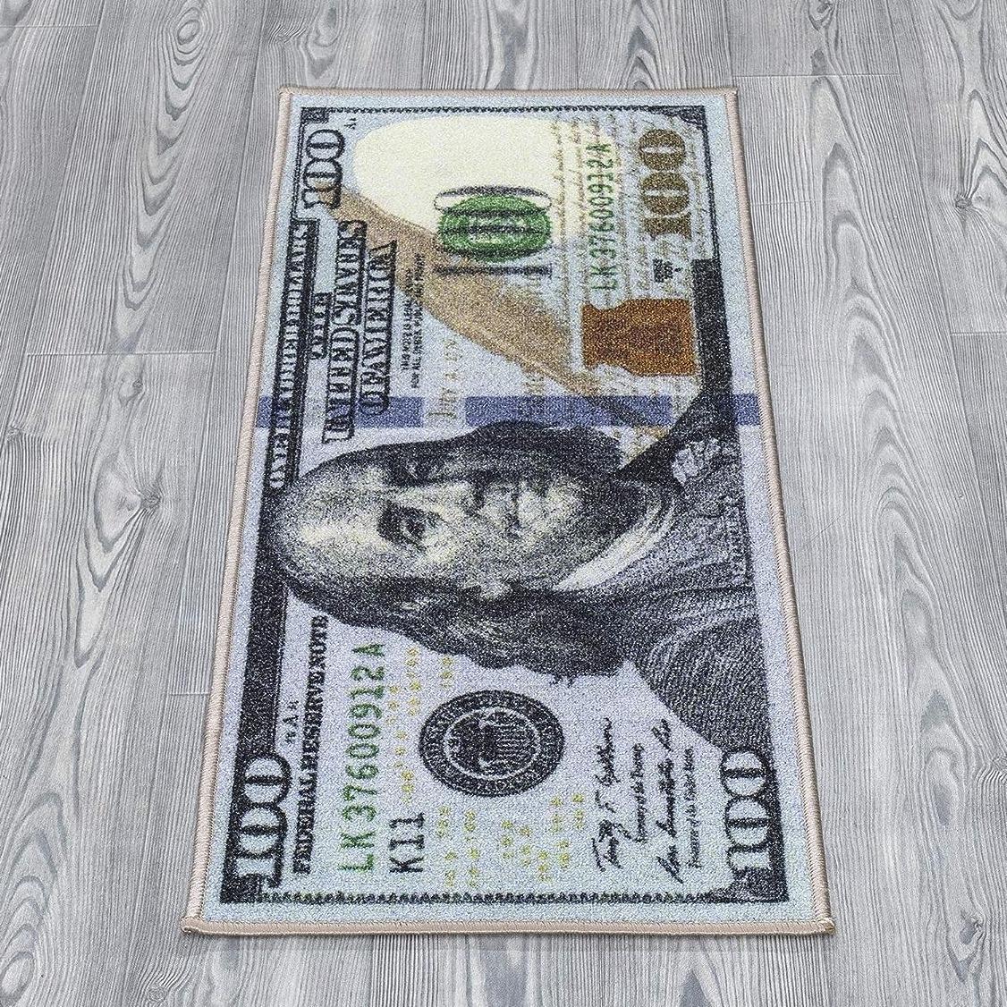 $100 Bill Runner Rug, Washable Non-Slip Rubber Back Hallway Rug, Modern Money Print Carpet for Kitchen Bedroom Entryway