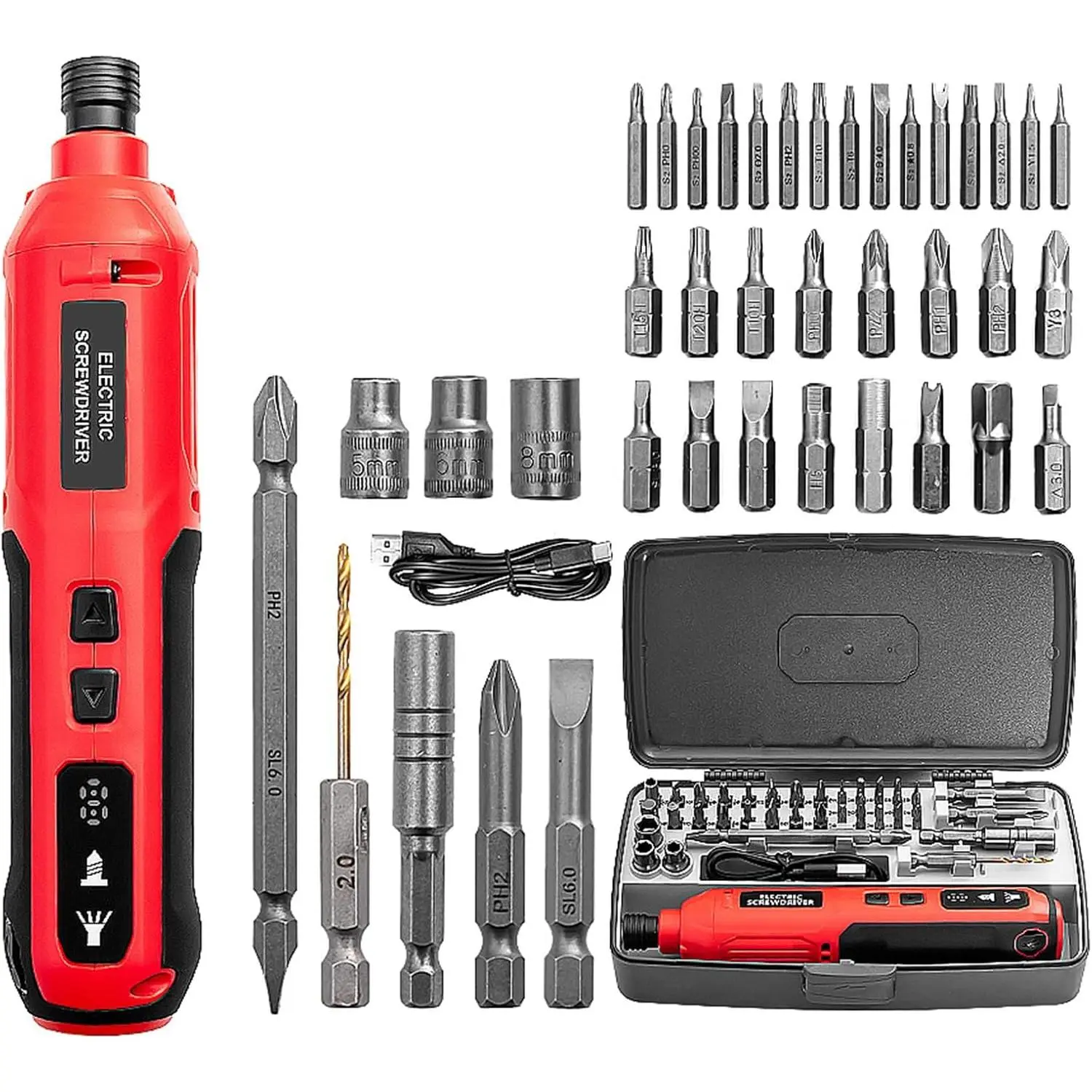 3.6V 20Nm Adjustable Torque Compact USB Rechargeable Cordless Electric Screwdriver, Home Improvement Set with Multi Bits for Home Users