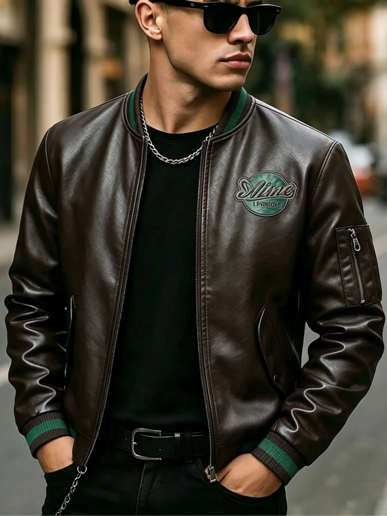 Men's Motorcycle Jacket, Baseball Jacket, Embroidered Flight Jacket, Zipper Streetwear, Pilot Coat with Arm Pockets, Spring & Fall Outerwear