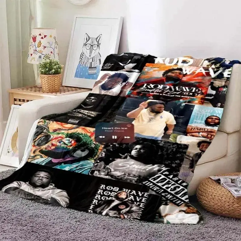 Rod Wave Flannel Throw Blanket Soft Warm Hip Hop Music Blanket for Bedroom Couch Outdoor Fan Gift Lightweight Cozy Plush Blanket