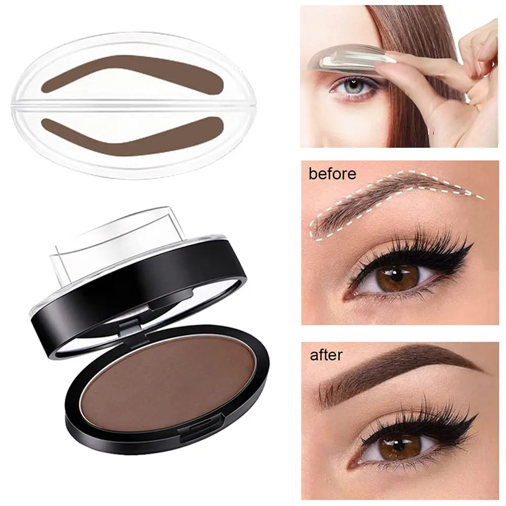 One Step Eyebrow Stamp Powder Kit, Waterproof Long Lasting Brow Stamp Shaping Kit, Natural Quick Makeup Eyebrow Stencil for Beginners