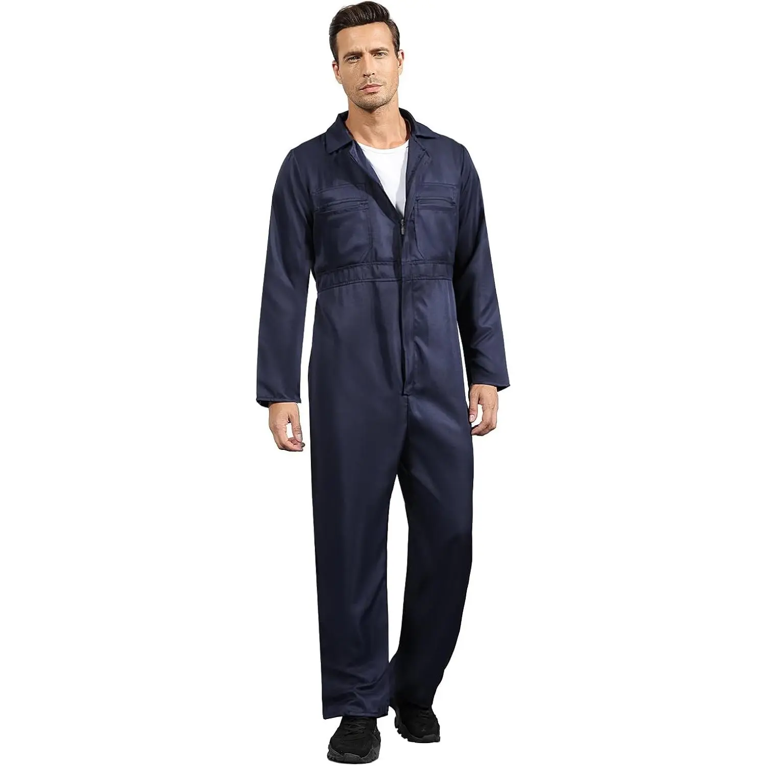 Men's Long Sleeve Mechanic Coveralls Jumpsuit Costume with Pockets for Halloween Cosplay and Casual Workwear(Gift)