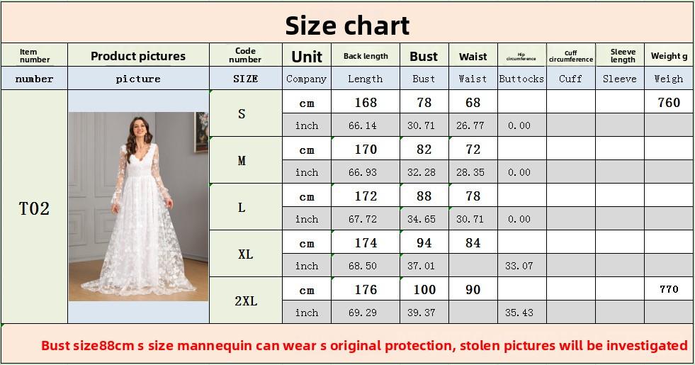 Long Sleeve V-Neck Lace Wedding Dress for Women – Fall/Winter New Style, Full A-Line Train Bridal Gown, Elegant Ceremony Dress