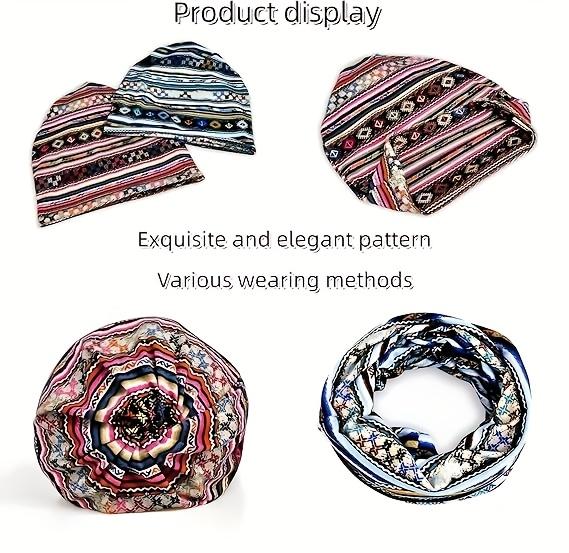 4 Pack Bohemian Style Double-Sided Skullies Caps for Men Women, Elastic Slouchy Beanie, Warm Winter Neck Gaiter, Casual Headwear, Machine Washable, Mixed Color, Suitable for Casual Attire & Cold Weather - Perfect Gift for Friends & Family