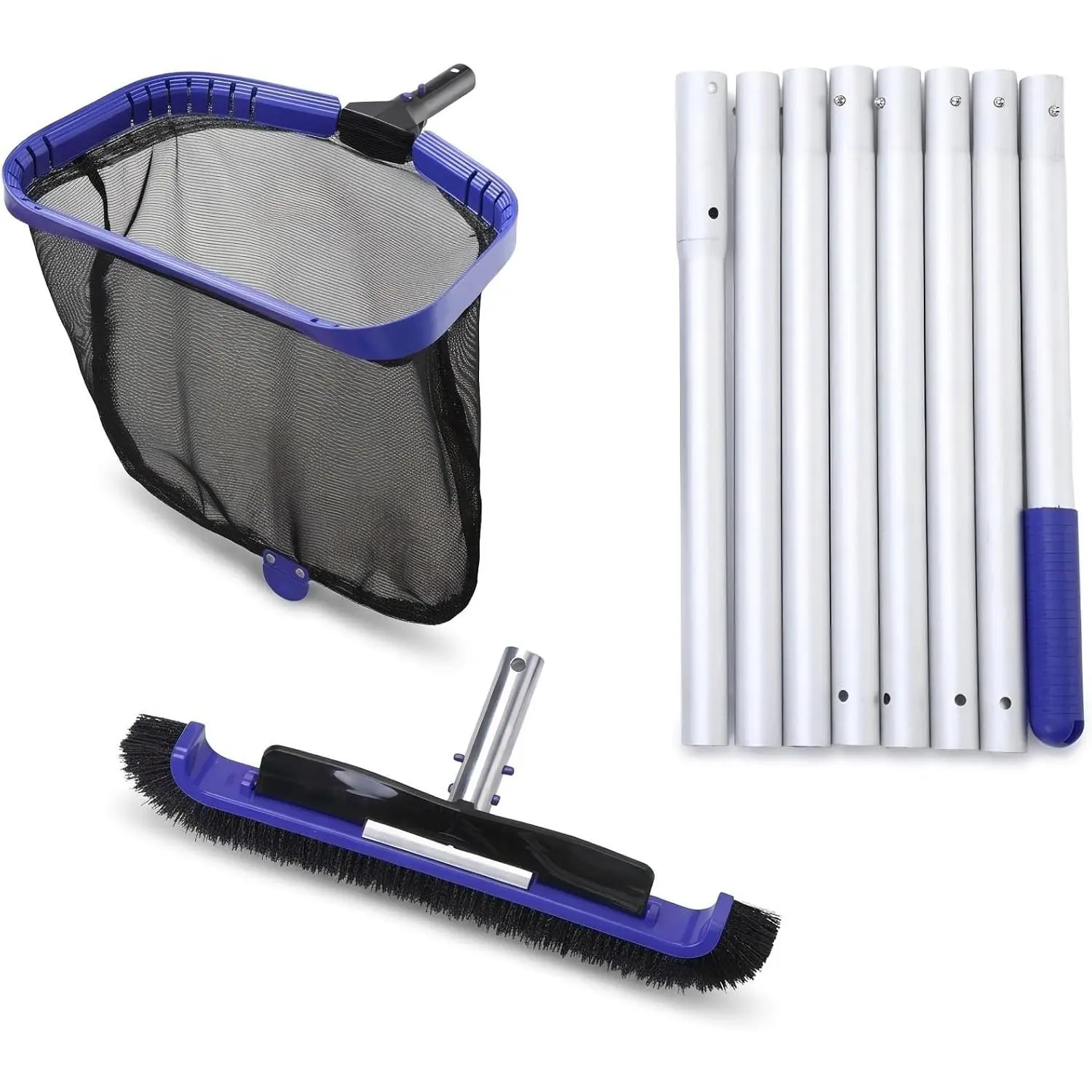 All-in-One Swimming Pool Cleaning Kit, Heavy Duty Deep Leaf Skimmer Net with Pool Brush Head, Adjustable Pole, Pool Cleaning Set for Inground/Above Ground Pools and PondsGift