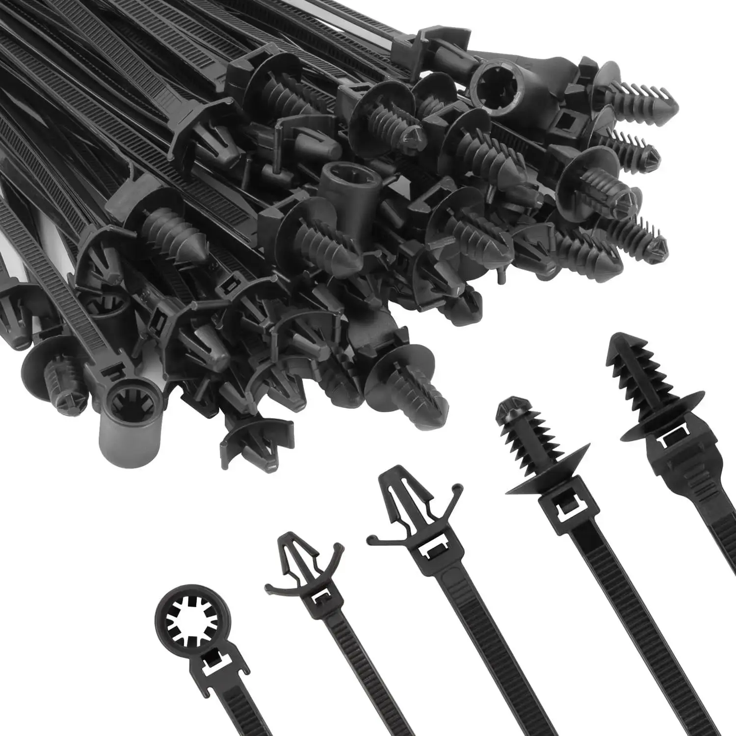 GJANSH 160 PCS Push Mount Zip Ties, Nylon Car Mount Wire Ties Snap in Cable Zip Ties, Black Push Mount Cable Ties Automotive Zip Ties Fastener Wire Harness Clips for Wire Tying