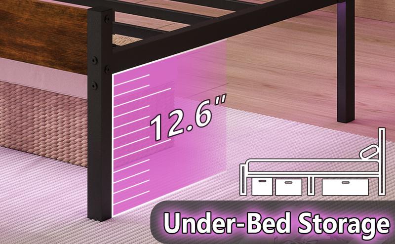 Full Size Bed Frame with Headboard,Heavy Duty LED Bed Frame with USB Charging Station,Mattress Foundation-Under Bed Storage, No Box Spring Needed, Noise Free,Brown