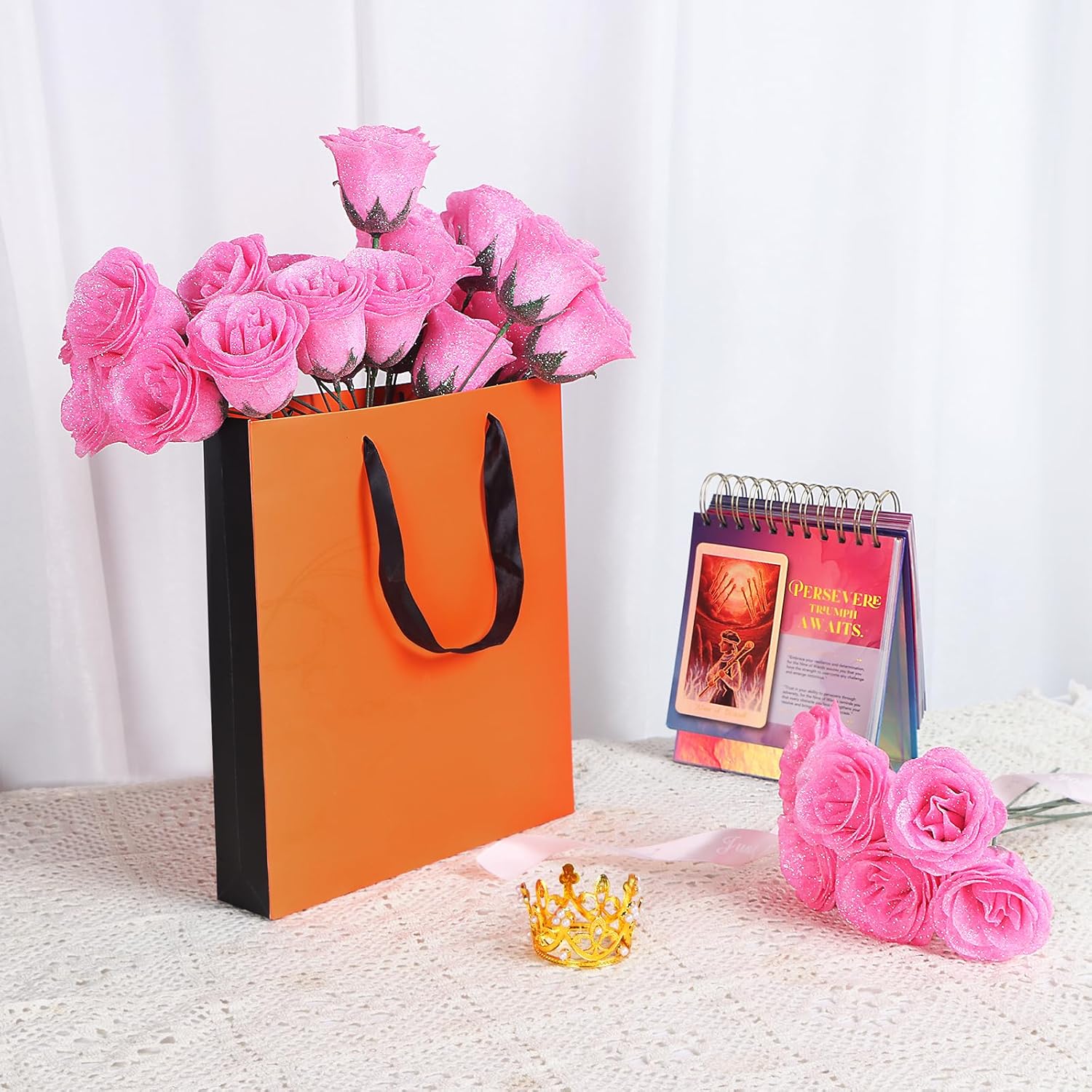 LOVE HOME 25 Pcs DIY Glitter Artificial Roses Bouquet - Shiny Fake Flowers for Home Decor, Ornaments, Room Decor, Mother's Day Gift, Weddings