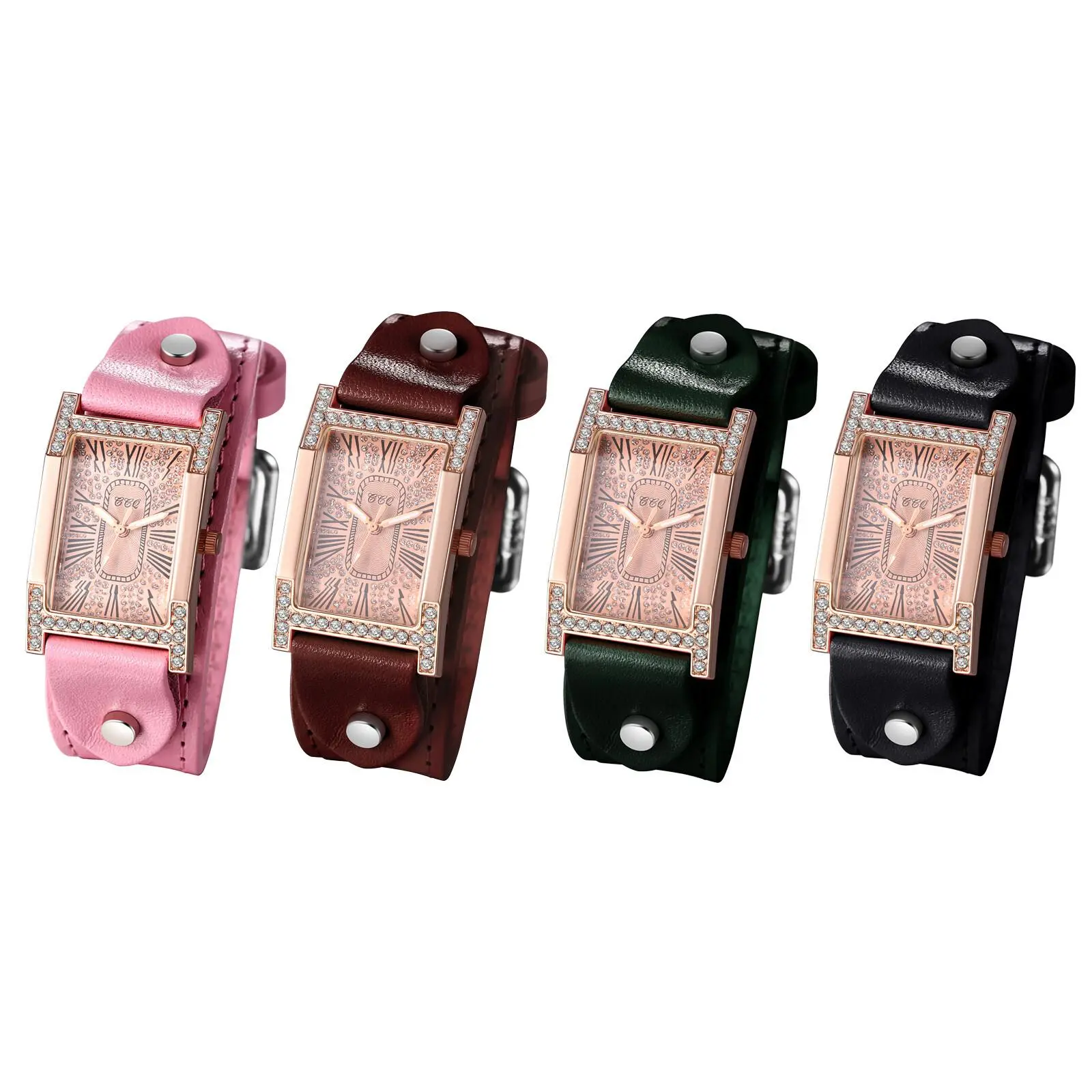 Women's Classic Rectangular Quartz Wrist Watch - Roman Numerals Dial, PU Leather Band, Steampunk Style, All-Seasons, Suitable for Casual & Formal Occasions