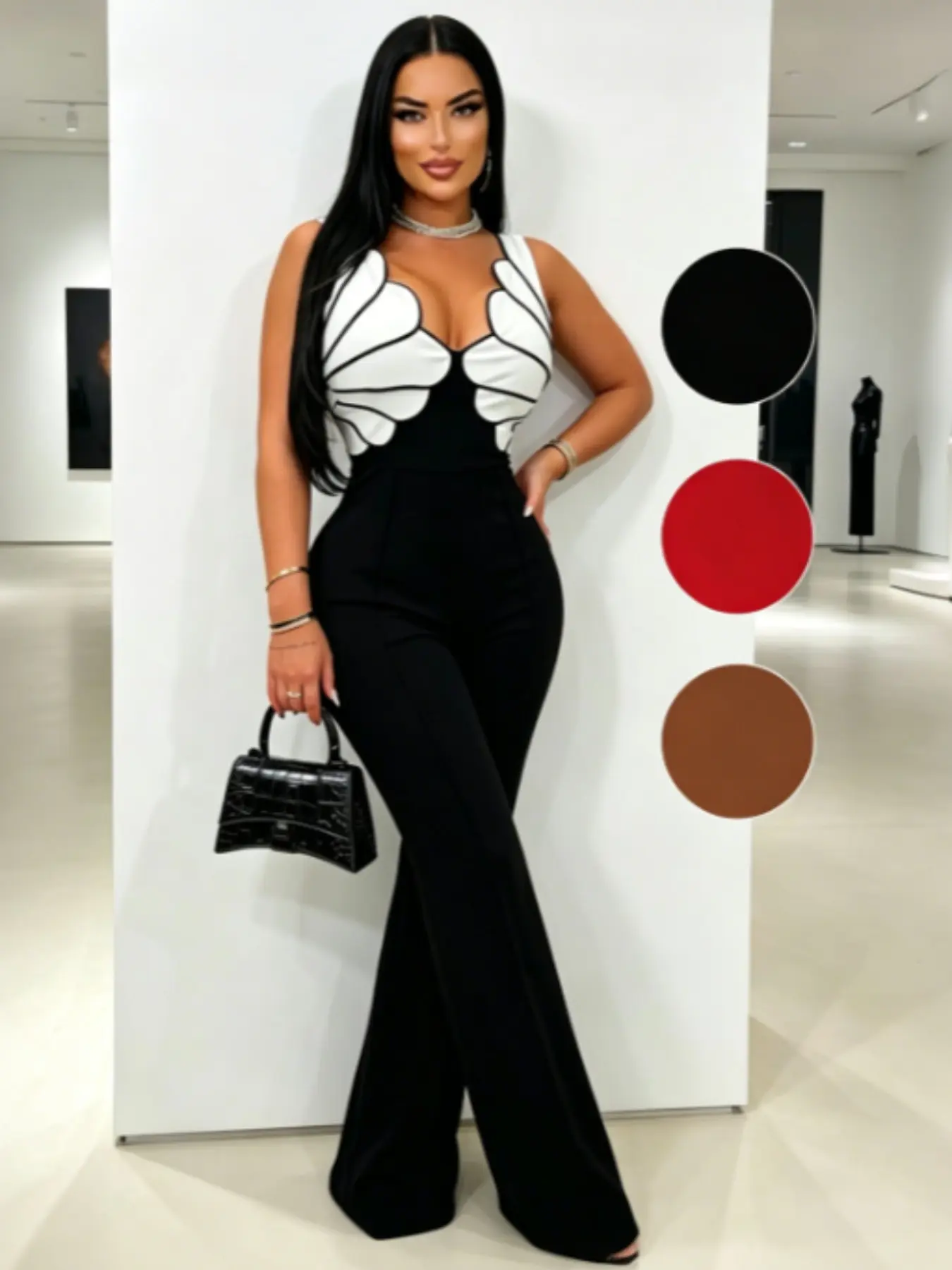 Deep V Butterfly Bust Wide Leg Jumpsuit – Sleeveless Bodycon Cocktail Party Evening Night Out Outfit Deep V Butterfly Bust Wide Leg Jumpsuit – Sleeveless Bodycon Cocktail Party Evening Night Out Outfit