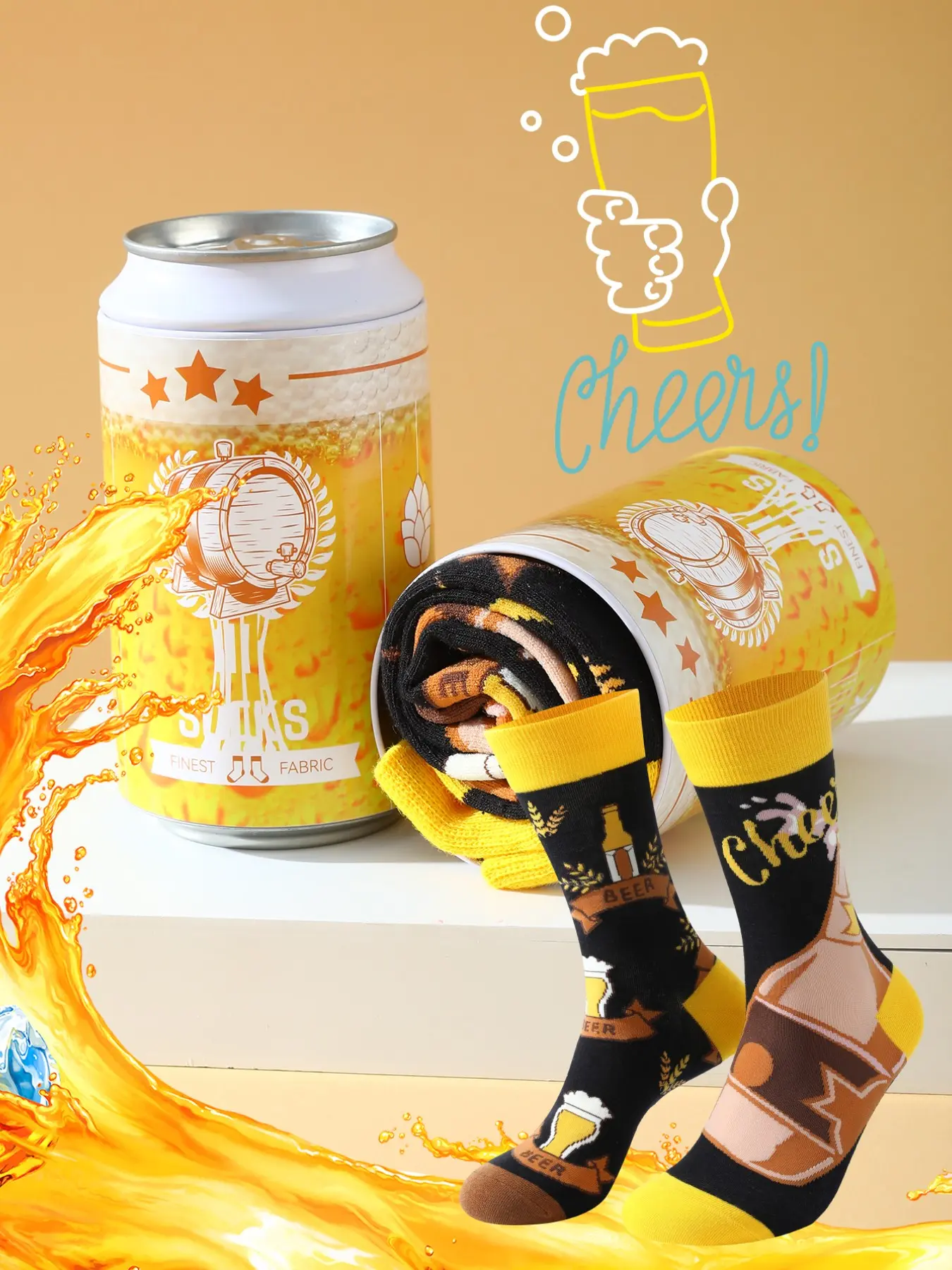 Funny Base Beer Crew Socks, Gift for Men/women, Can Design Packaging, Creative Holiday Gifts, Casual Style, All Seasons