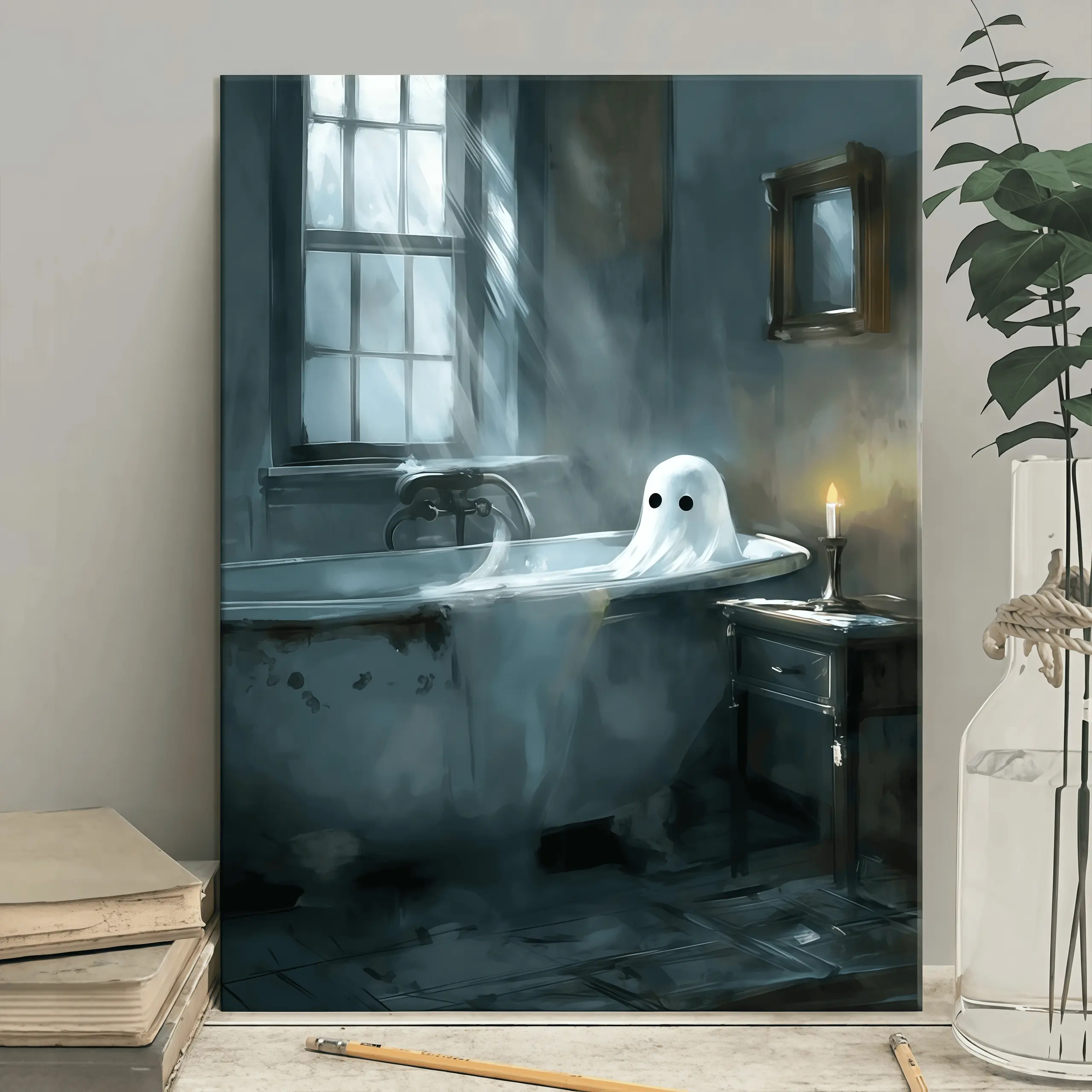 Canvas Halloween Poster Decor, Ghost Wall Art for Living Room Bedroom, Waterproof Printed Fabric Art, Modern Universal Decoration, Halloween Wall Art, Spooky Ghost Decor, Halloween Home Decor, Gothic Wall Decor, Dark Aesthetic Room Decor, Aesthetic Wall