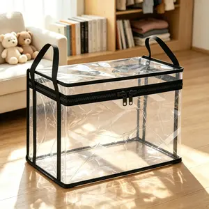 Thick Transparent PVC Storage Box with Handle, Dust-Proof Organizer for Clothes, Books, Toys, Camping, Travel, Moving, Large Capacity, Clothes Storage Boxes