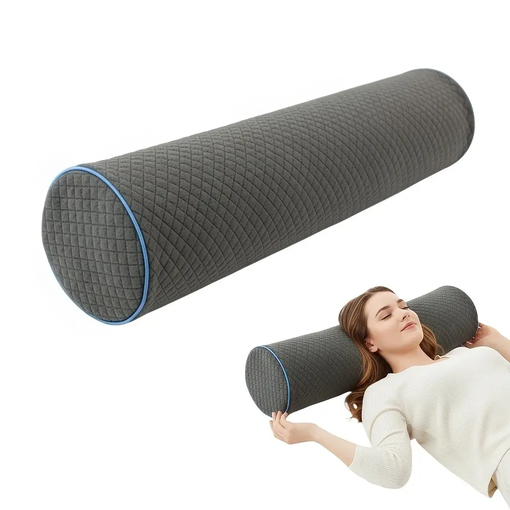 Bolster Pillow, Round Cylinder Roll Pillow, Full Moon Long Support Pillow for Knee, Leg & Neck, Side Back Sleeping Pillow with Removable Cover