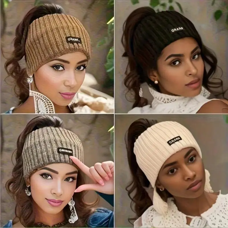 4-Pack Women's Ribbed Knit Winter Headbands Set (Assorted Colors) - Stretchy Ponytail Ear Warmer Headwrap, Soft Warm Hair Band for Cold Weather Daily Wear
