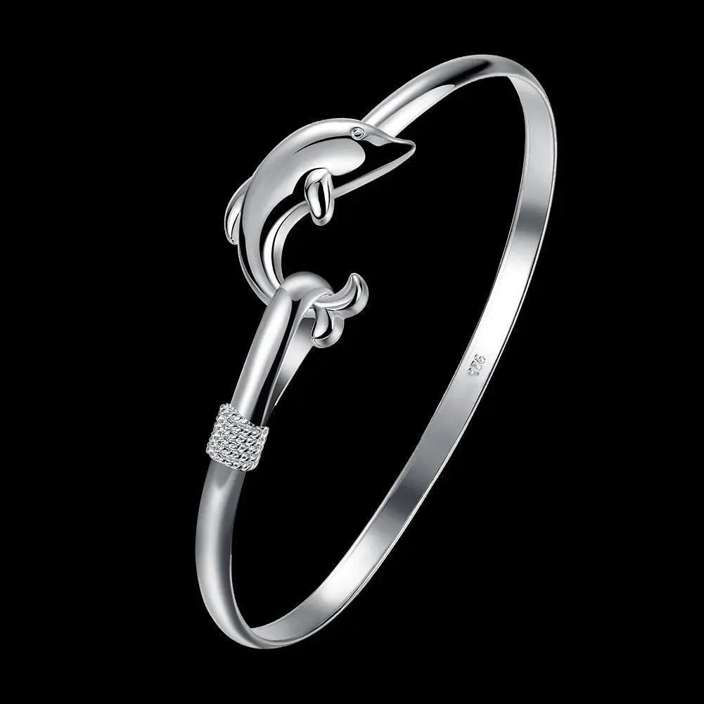 Cute Dolphin Motif Bangle Bracelet for Women, Adjustable Casual Jewelry, Ideal Birthday Party Gift for Girls