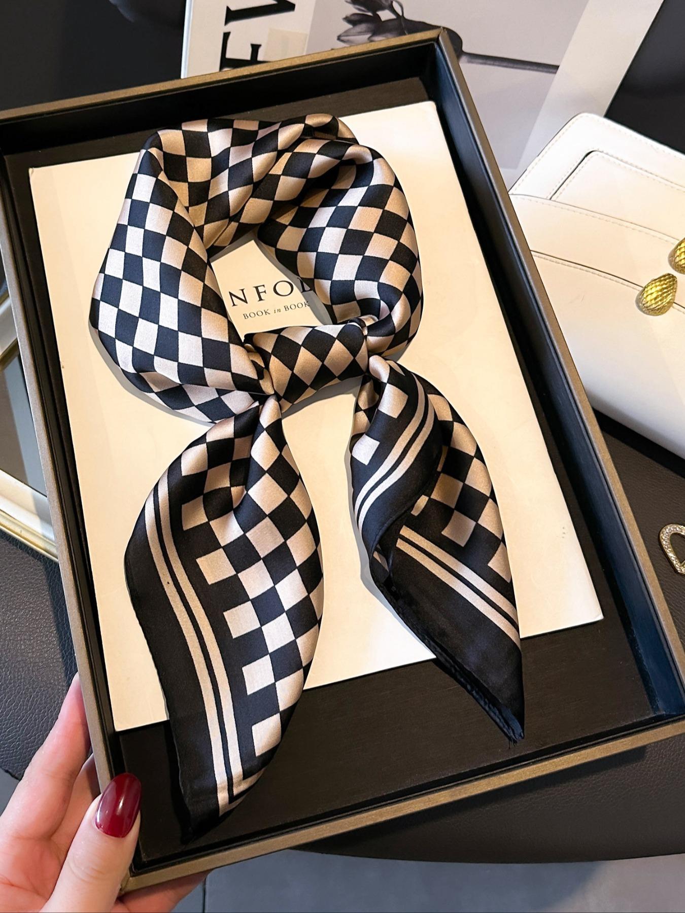 Women's Checked Pattern Contrast Binding Design Square Scarf, Casual Soft Comfortable Scarf for Daily Wear, Fashion Accessories for Women & Girls, Checkered Scarf, Scarf Wrap, Shawl