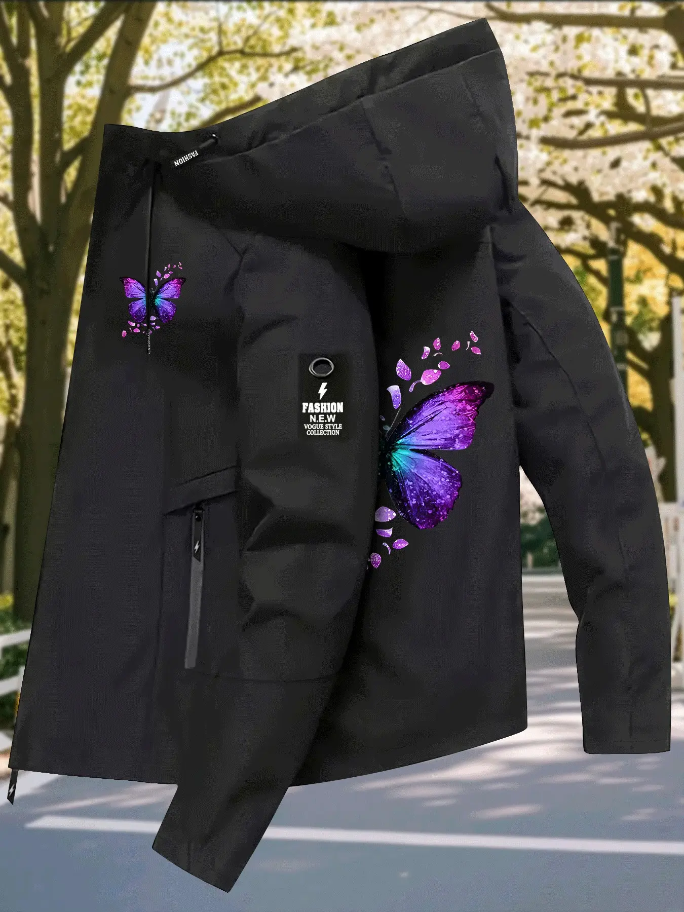 Women's Hooded, Long Sleeve Windbreaker Jacket Coats Double sided Gradient Purple Butterfly Print Jacket Loose All Season Warm Ideal for Daily Commute Outdoor Hiking Climbing Wear Skin Friendly Breathable Machine Washable Plussize