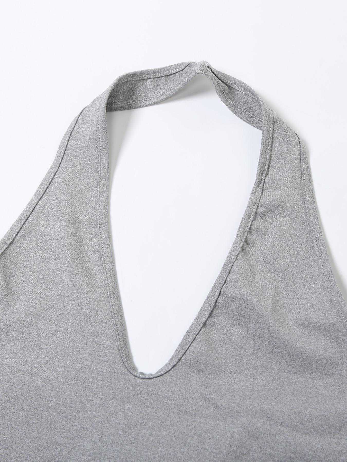 Women's Solid Halter Neck Romper, Basic Casual Sleeveless Backless Romper for Daily Outdoor Wear, Overalls, Womenswear