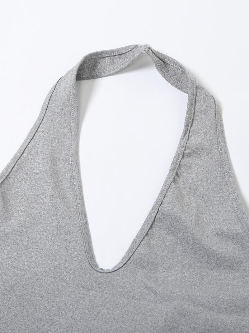 Women's Solid Halter Neck Romper, Basic Casual Sleeveless Backless Romper for Daily Outdoor Wear, Overalls, Womenswear