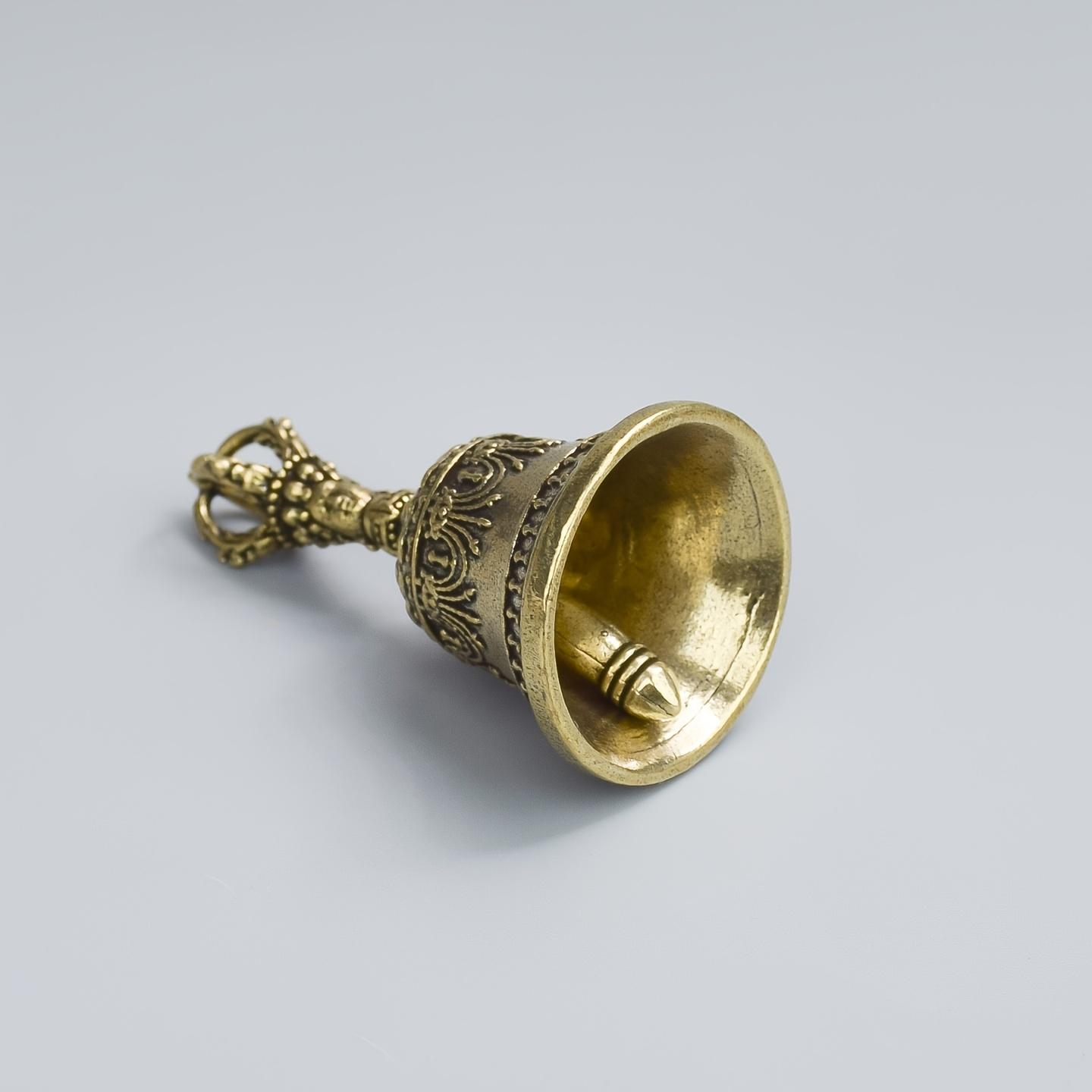 One Carved Bronze Bell | Hand-Held Shaker with Clapping Handle, Style Craftsmanship, Soothing Sounds for Healing, Ideal for Church, Weddings, Schools, and Festive Occasions