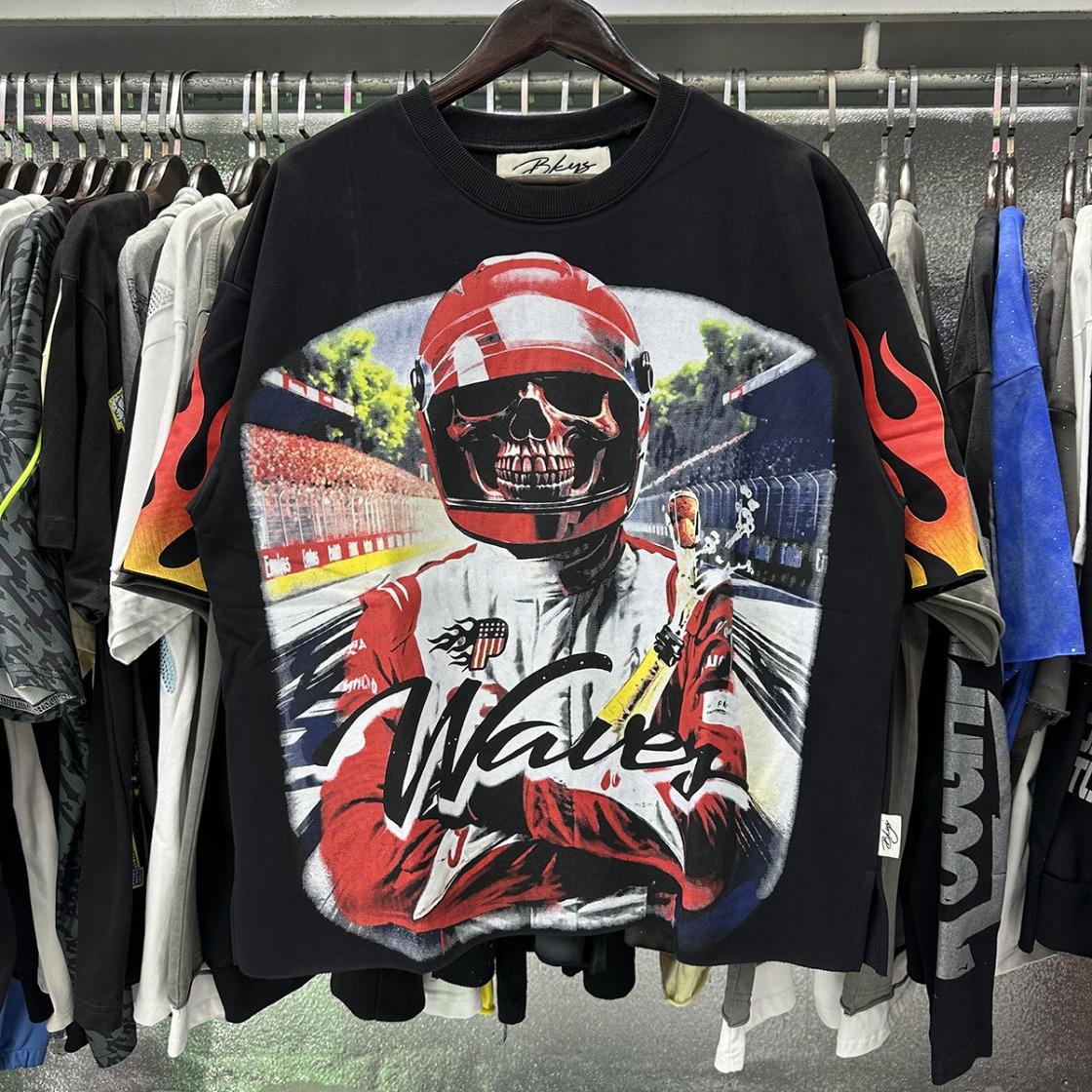 Best Quality Washed Gray Full Rhinestone Bling T-Shirt, Unisex F-Terry Cropped Tee, BKYS Skull Print High Street Hip Hop Rock Retro Y2K Vintage Streetwear, Sparkle Diamond Graphic Casual Short Sleeve Tops for Men Women