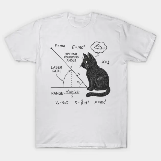 Funny Physics Cat Science Graphic T-Shirt for Men, Classic Fit 100% Cotton Casual Short Sleeve Top, Shortsleeve, Tshirt, Gym, Fabric, Menswear, Round Neck, Soft, Shopping